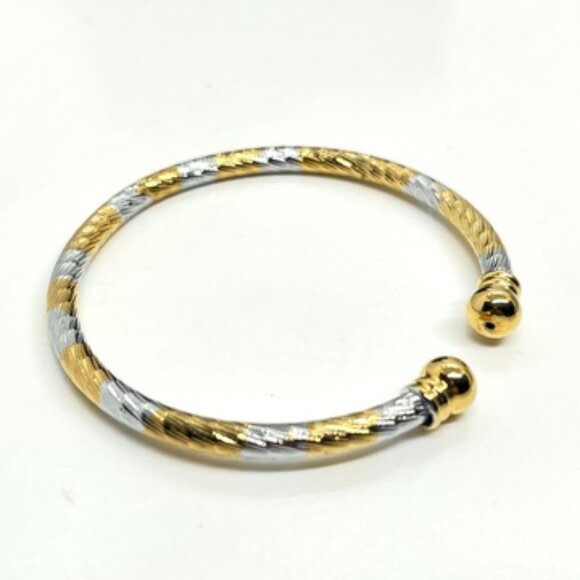 VINTAGE TWO TONE GOLD SILVER TEXTURED CUFF BRACELET RIGID BANGLE STATEMENT - Picture 3 of 10